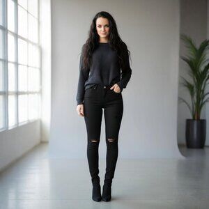 Fashion Nova ✦ Black Distressed Skinny Jeans ✦ High Waist Stretch Denim Sz 3 NWT
